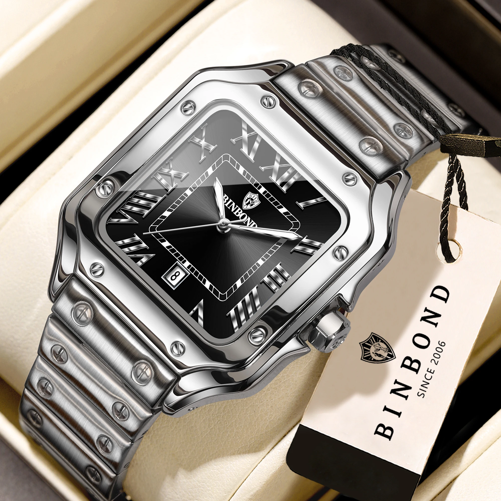 BINBOND Neue Original Herren-Quarzuhren Wasserdicht Leuchtend Automatisches Datum Langlebige Edelstahluhr für Männer Luxus Reloj