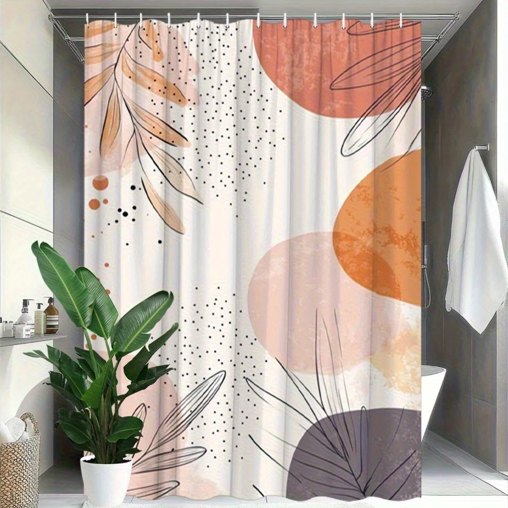 

1pc Bohemian style abstract leaves geometric shower curtain machine washable, polyester fabric, suitable for bathroom decoration