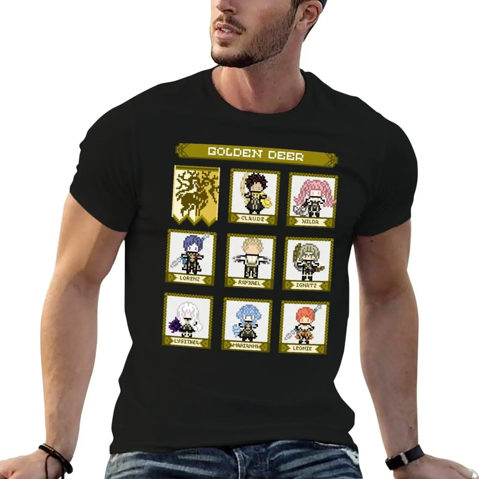 

Fire Emblem Three Houses Golden Deer House Pixel Parody T-Shirt Luxury man animal prinfor boys outfits for men