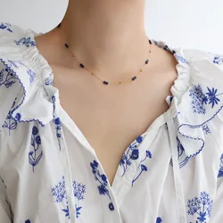 316l Stainless Steel Lapis Lazuli Beaded Necklace Rust Proof Metal 18K Gold Plated Charm Collar Jewelry High Qualit