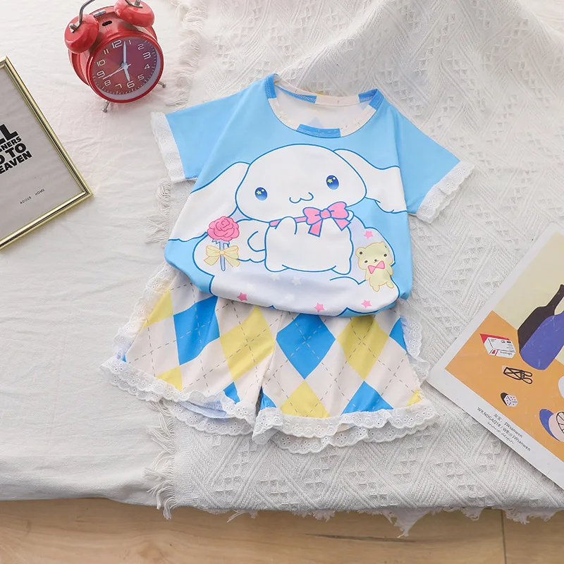 

Детская Пижама Sanrio, пижама, домашняя одежда, хлопковая свободная тонкая Пижама с коротким рукавом и круглым вырезом, подарок Hello Kitty