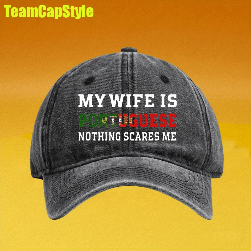A Vintage-Style Soft And Fashionable Adjustable Distressed Denim Baseball Cap, Featuring The Phrase 'My Wife Has Nothing to Worr