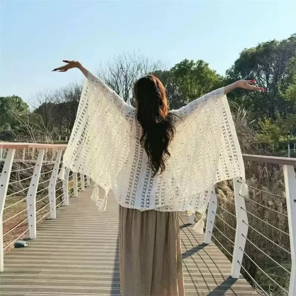 New Tassel Hollowed-out Knitwear Bohemian Ethnic Style Ladies' Crochet Shawl Sunscreen Beach Wear Women Cape Spring Autumn