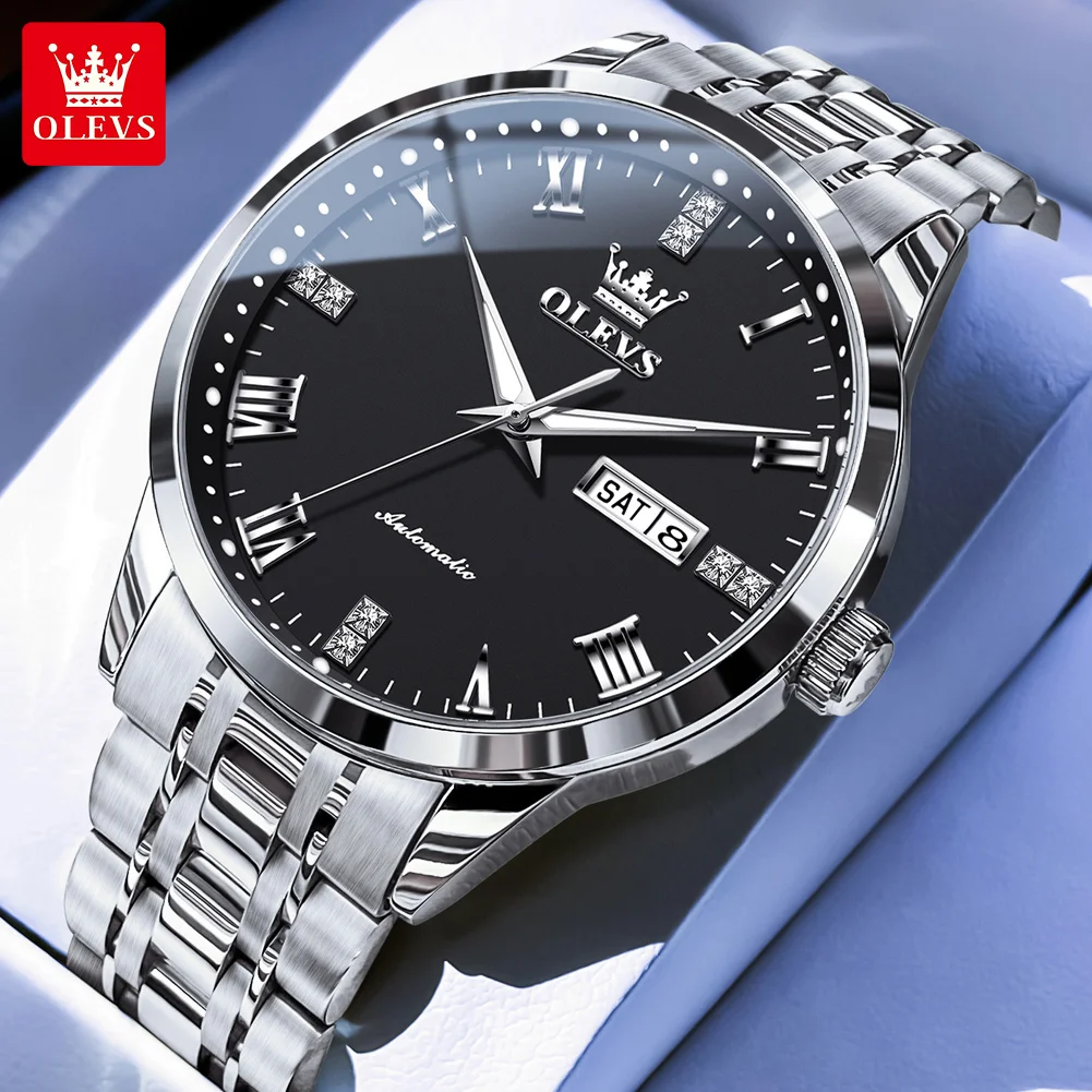 

OLEVS Business Mens Watch Fashion Automatic Mechanical Watch Stainless Steel Waterproof Luminous Week Date Luxury Watches Mens