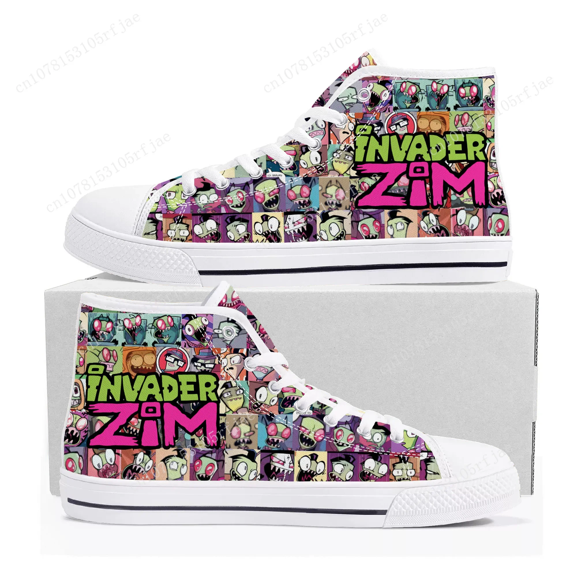 

Hot Animation Invader High Top Sneakers Cartoon Zim Mens Womens Teenager High Quality Canvas Shoes Casual Tailor Made Sneaker