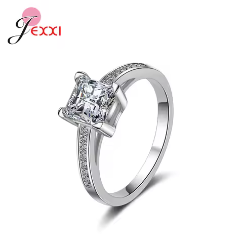 Classic Luxury Real Solid 925 Sterling Silver Ring Sparkling Zircon Four Claws Wedding Jewelry Rings Engagement For Women