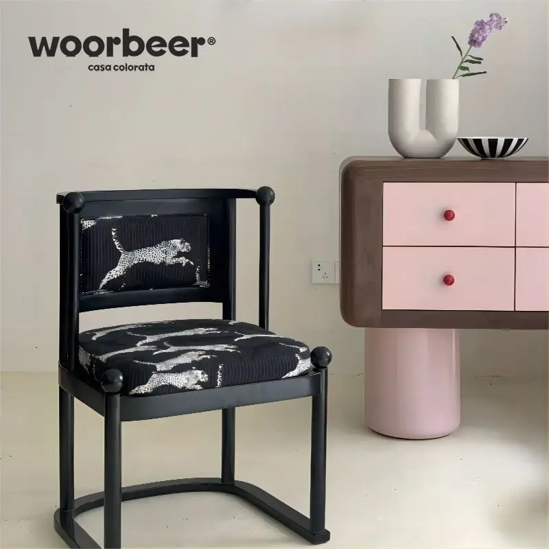 French retro niche designer home medieval solid wood dining chair European single chair leopard leopard ins chair