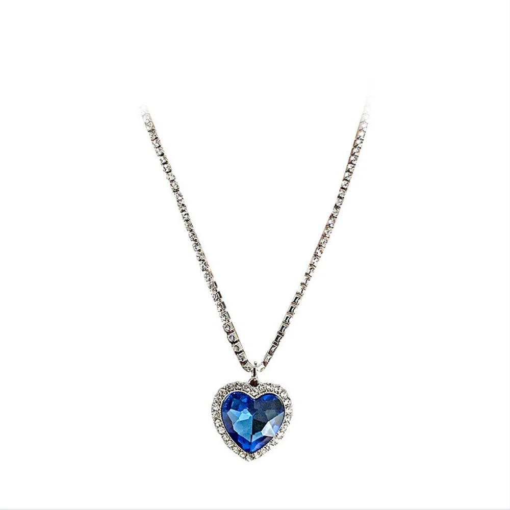 Love Forever joyería para regalos de fiesta corazón del océano collares de corazón azul para mujeres collares de cadena larga de cristal de diamantes de imitación