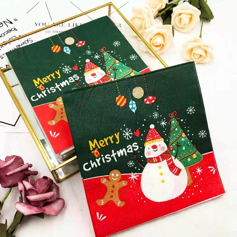 10/20 قطعة 33 سنتيمتر 2Layer جديد عناصر عيد الميلاد المناديل ثلج شجرة عيد الميلاد الأخضر الأحمر مناشف الحفلات DIY Decoupage ورقة #3