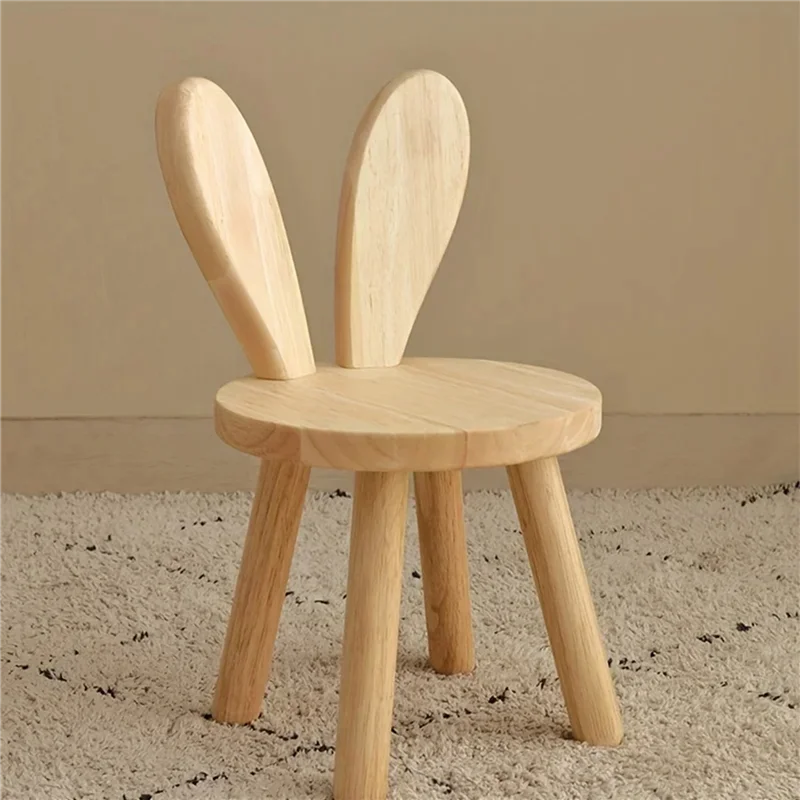 ABLN-2X Small Board Stool, Cute Ears Solid Wood Small Stool, Decorative Stool Children Chair