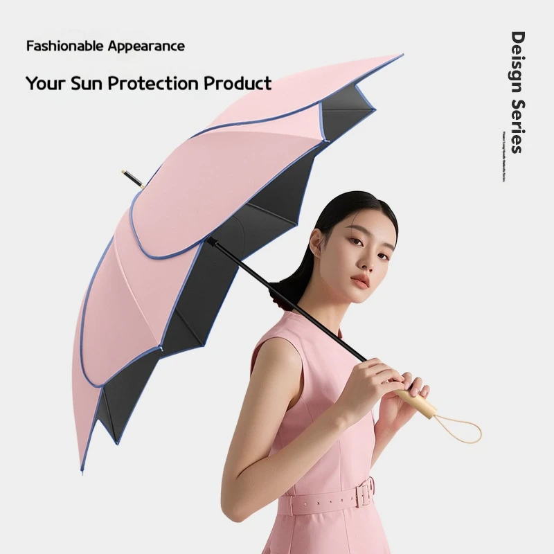 Flower Long Handled Rain and Sunshine Dual-Use Umbrella, UV Protection, Sun Protection, Sunshade Umbrella, Vinyl Umbrella