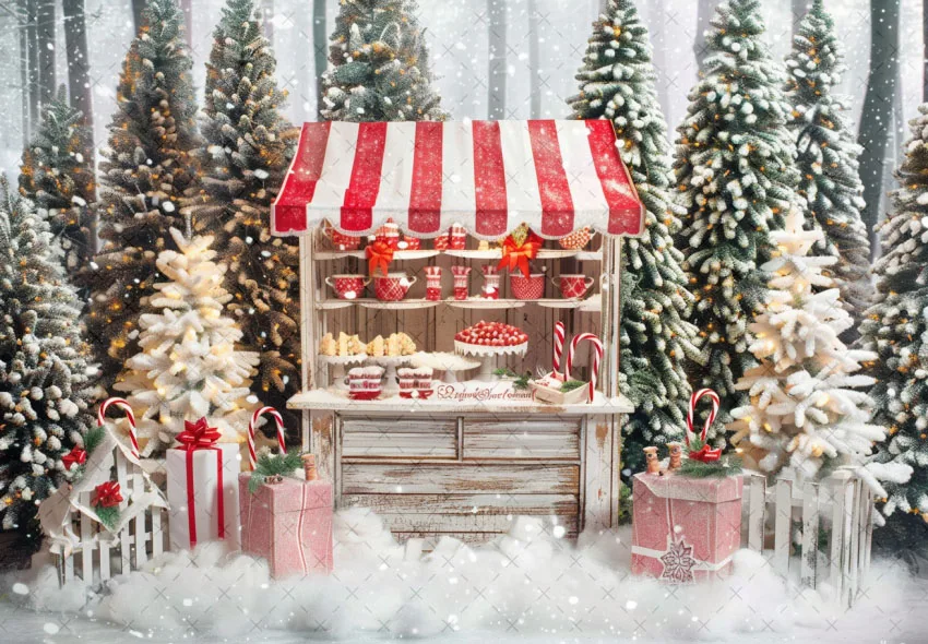 Mehofond-Fotografia de fundo para crianças, Christmas Candy Shop, Snow Forest, Xmas Tree, Family Portrait Decor, Backdrop Photo, Inverno
