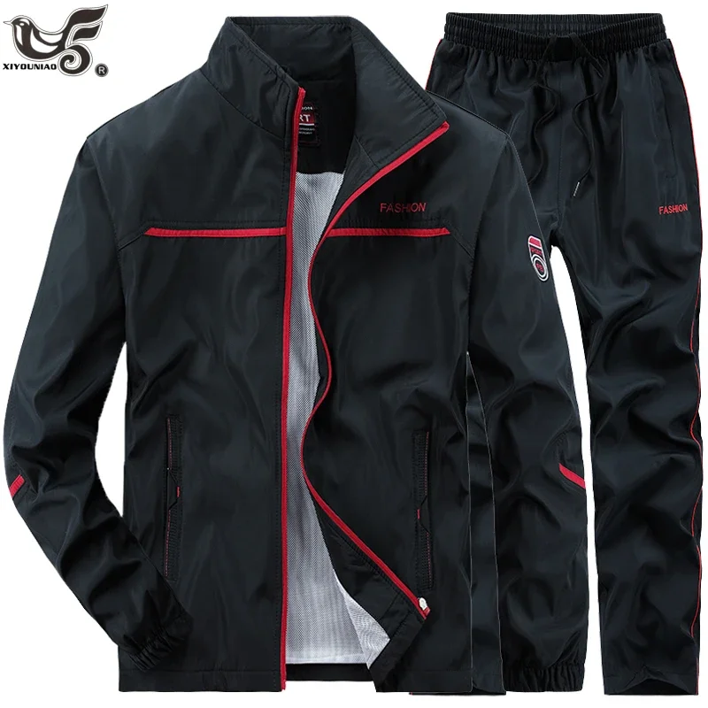 Traje deportivo para hombre, conjunto de chaqueta y pantalón de 2 piezas, conjunto informal para gimnasio, deportes, trotar, chándales de