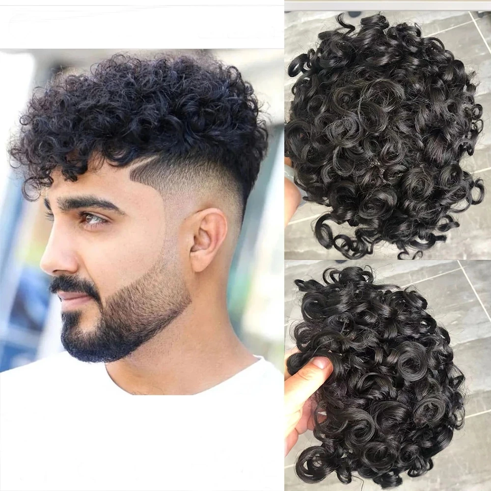 20MM Rambut Palsu Keriting Swiss Renda & Kulit Tipis PU untuk Pria Q6 Dasar Renda Depan Wig Rambut Manusia Sistem Penggantian Potongan Rambut Prostesis