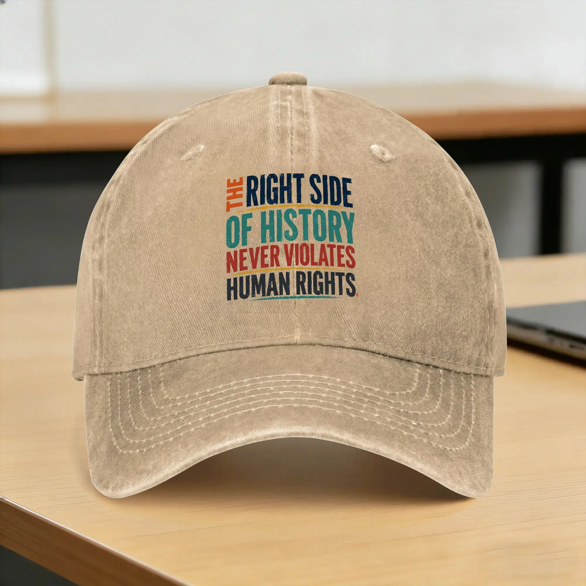 The Right Side Of History Never Violates Human Rights Baseball Cap Sun  Hiking Fishing Sun-Proof Washed Hip Hop Hat Snapback Cap