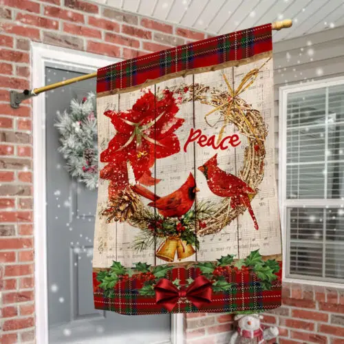 Cardinal Merry Christmas Flag, Cardinal Welcome Christmas Wreath Flag