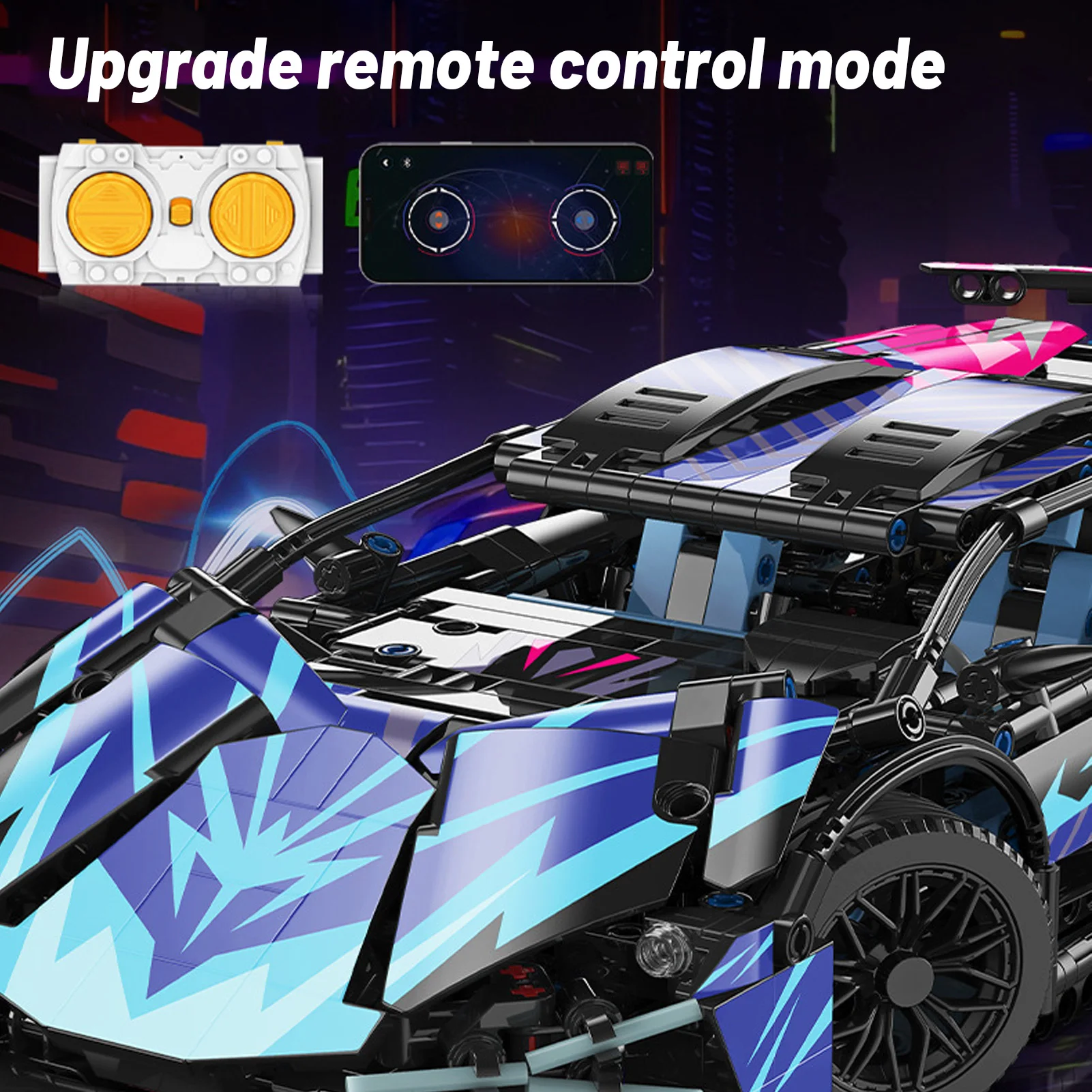 Set di blocchi di costruzione per auto RC Costruzione di auto telecomandata Schema di colori freddi APP programmabile Scala 1:14 per regalo di festa