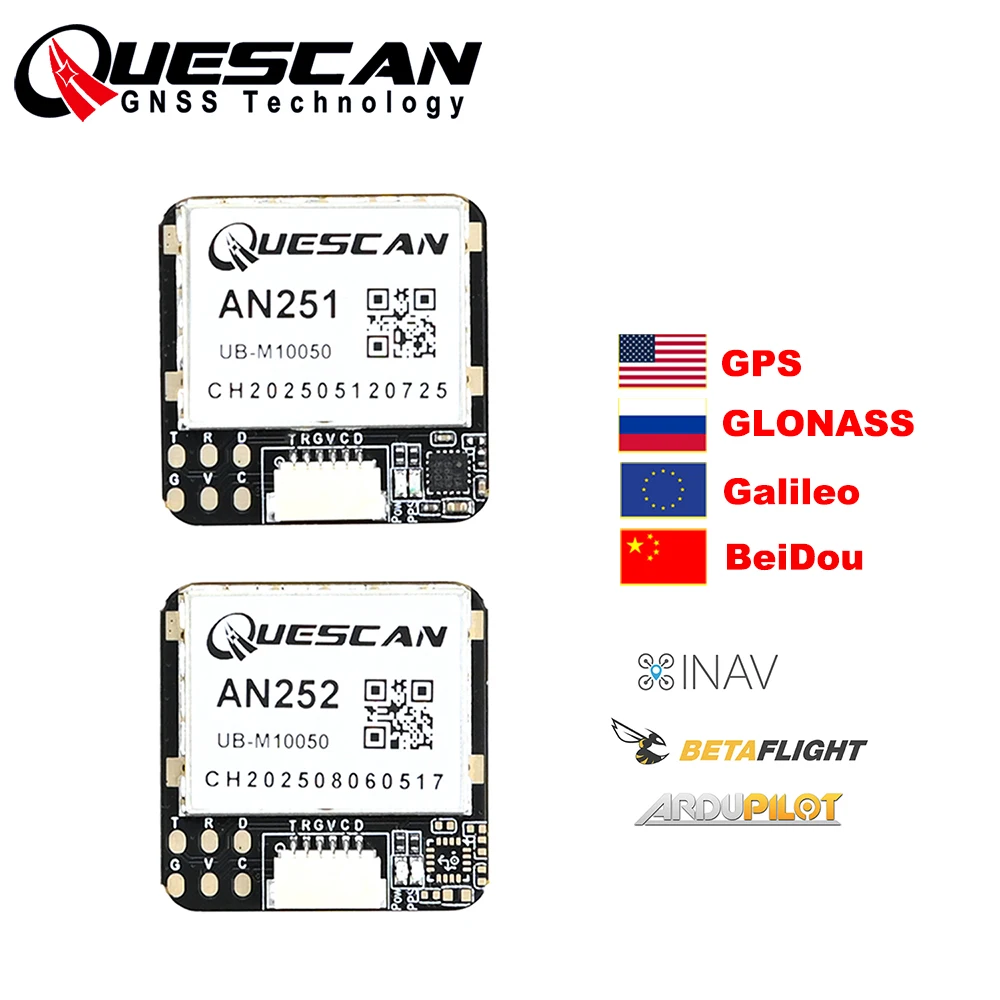 Module GPS GNSS QUESCAN AN251 AN252 M10050 M10 avec boussole pour INAV Betaflight Ardupilot GPS Galileo GLONASS BeiDou QZSS SBAS