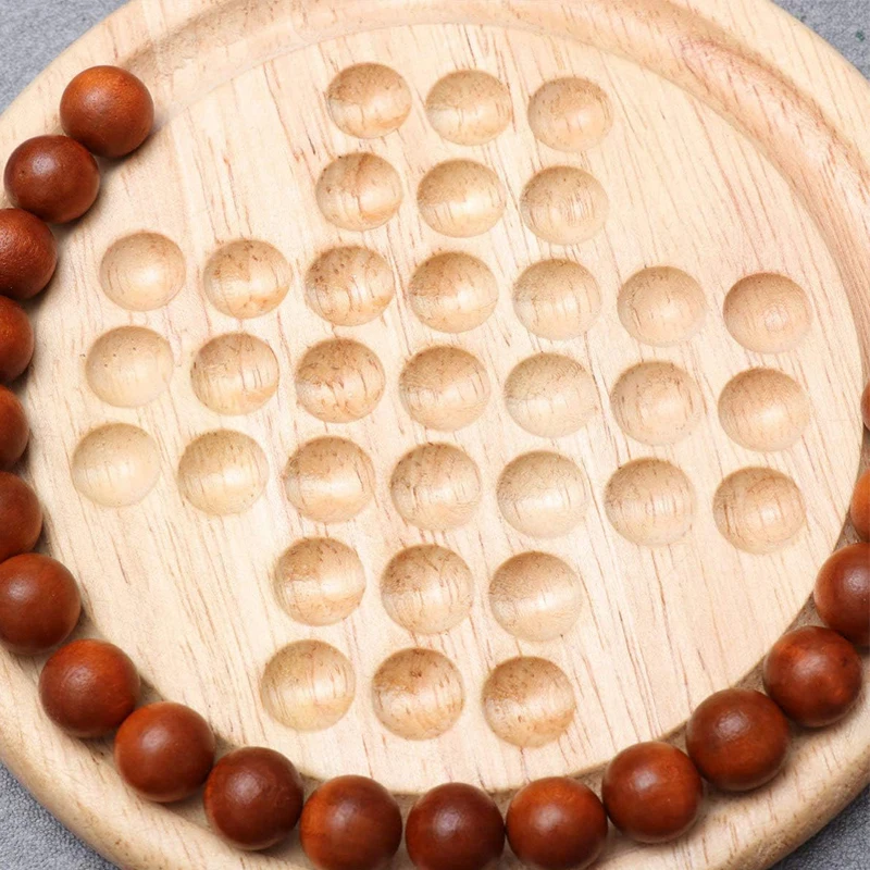 Single Player Chess Board Peg Solitaire Puzzle Travel Wood Educational Strategy Games For Adults Kids Ideal Family Fun Party