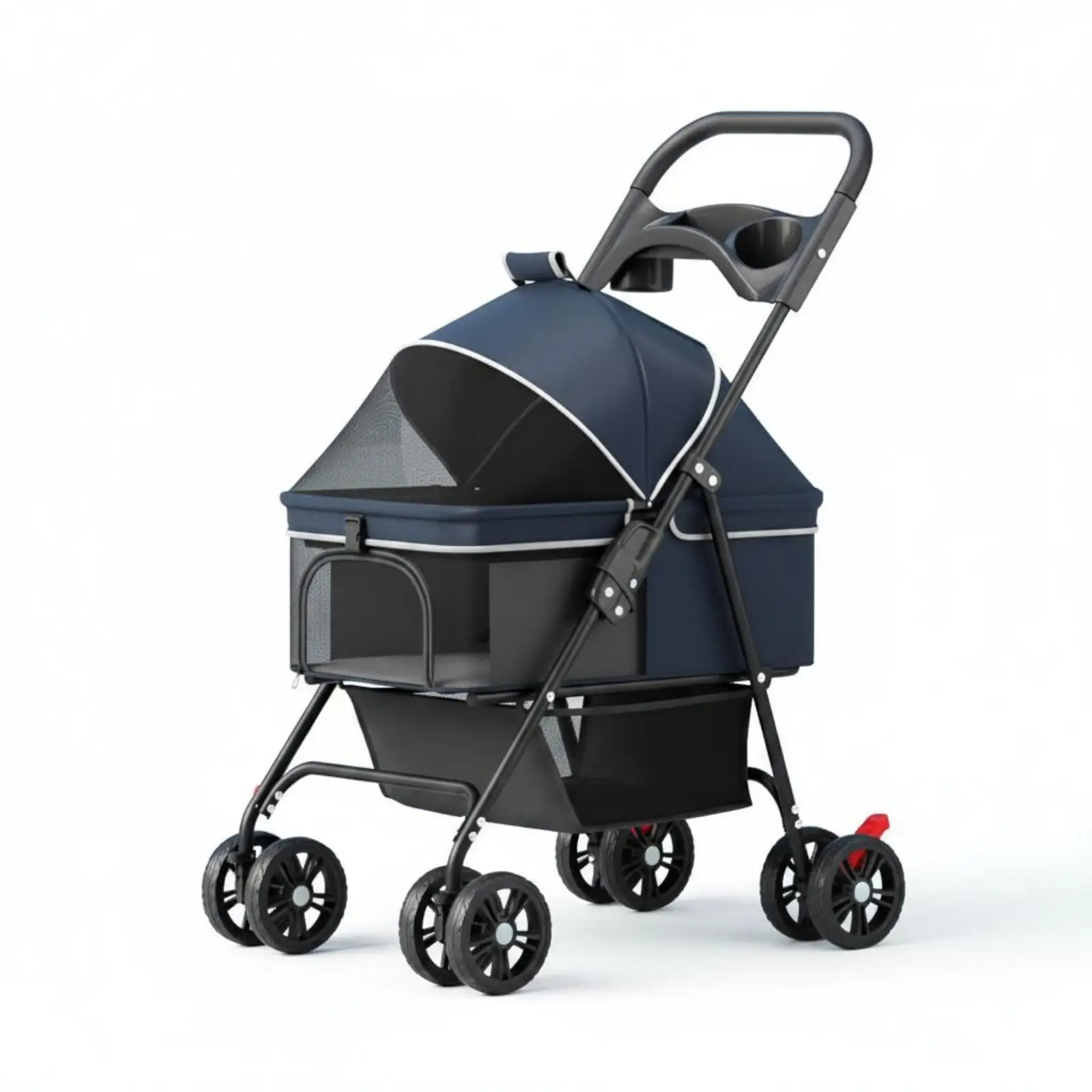 Pet Carrier on Wheels Portable Transport Cart for Dog Cat Foldable Travel Stroller Lightweight Carbon Steel Frame Easy Push