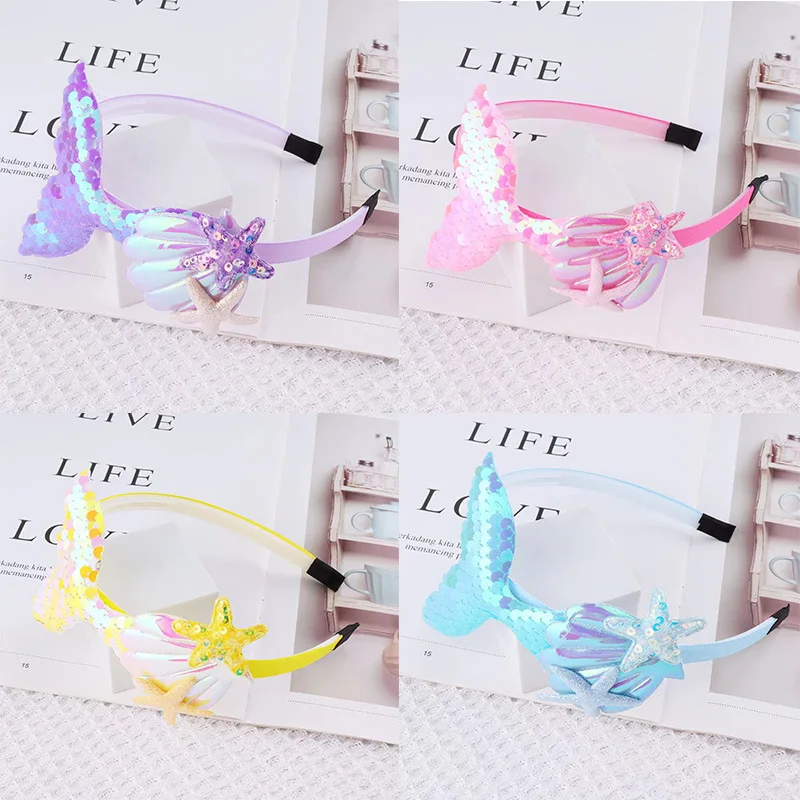 Mermaid Fish Tail Girl Hairbands Color Sequin Shells Shiny Princess Mermaid Birthday Party Gift Girl Hair Accessories Giveaways