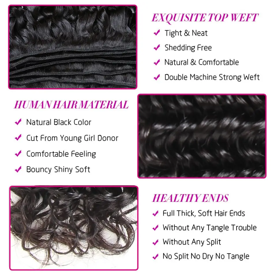 Deep Wave 100% Human Hair 32 38 40 นิ้วผมยาวหยิก 3 4 รวมกลุ่มบราซิลสาน Human Hair Extension ผมหนาสาน