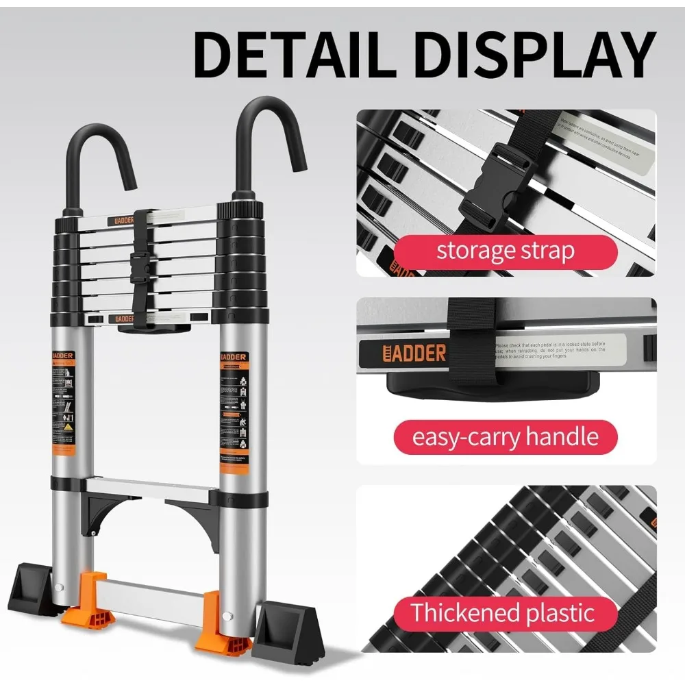 سلم تصغير عالي التحمل مزود بخطاف ثابت وقضيب تثبيت وتمديد بسعة 330 رطلًا واستخدام متعدد الأغراض #6