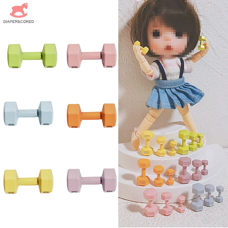 1pcs Dollhouse Miniature Barbell Dumbbells Fitness Gym Bedroom Mini Dumbbells Model Toys Weights Lifting Equipment Accessories