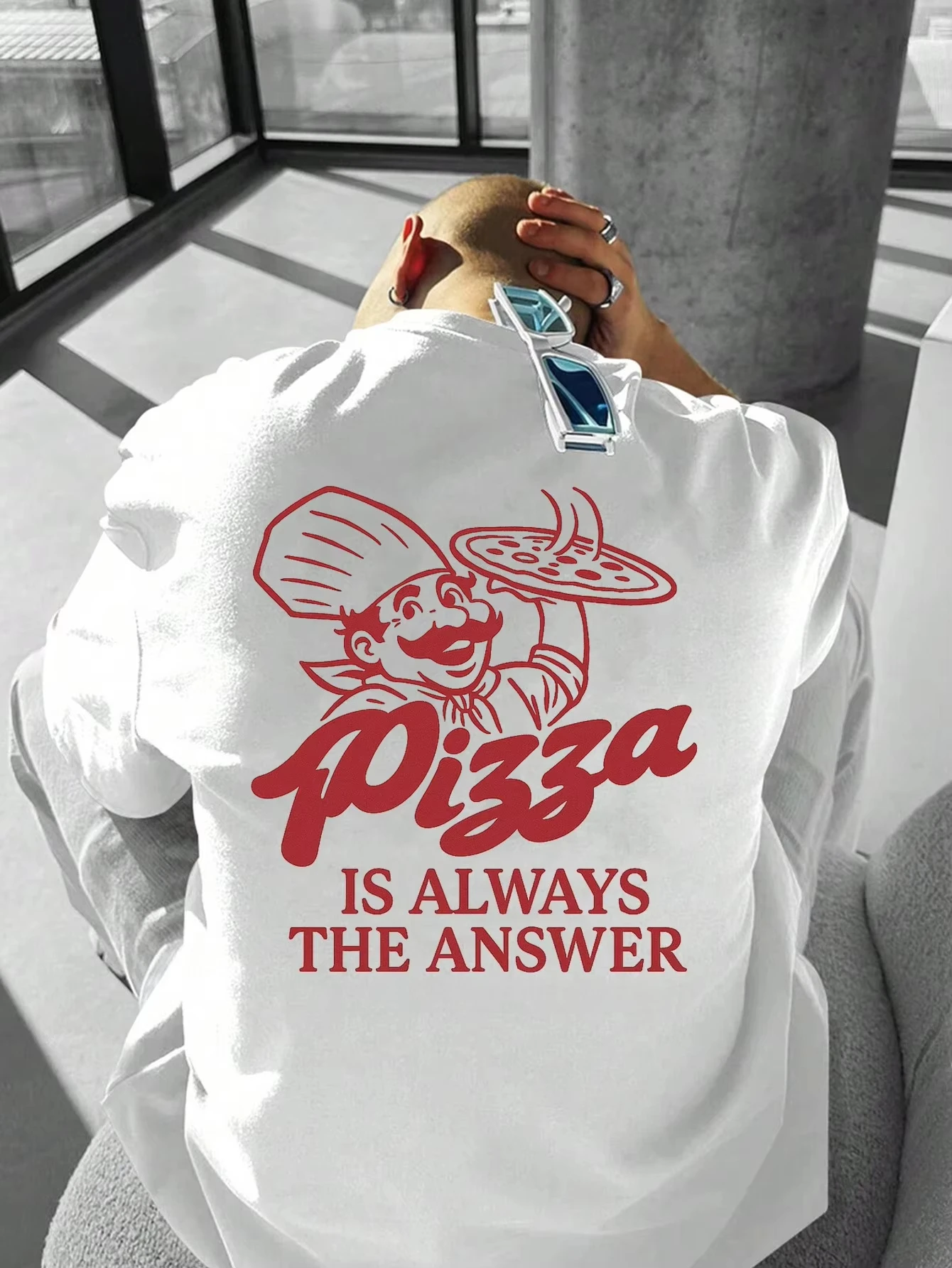 Image of „Pizza ist immer die Antwort“ Grafik-T-Shirt für Männer und Frauen, lustiges Essen, Streetwear, ästhetisch, lässig, Baumwolle, Kurzarm-Oberteil