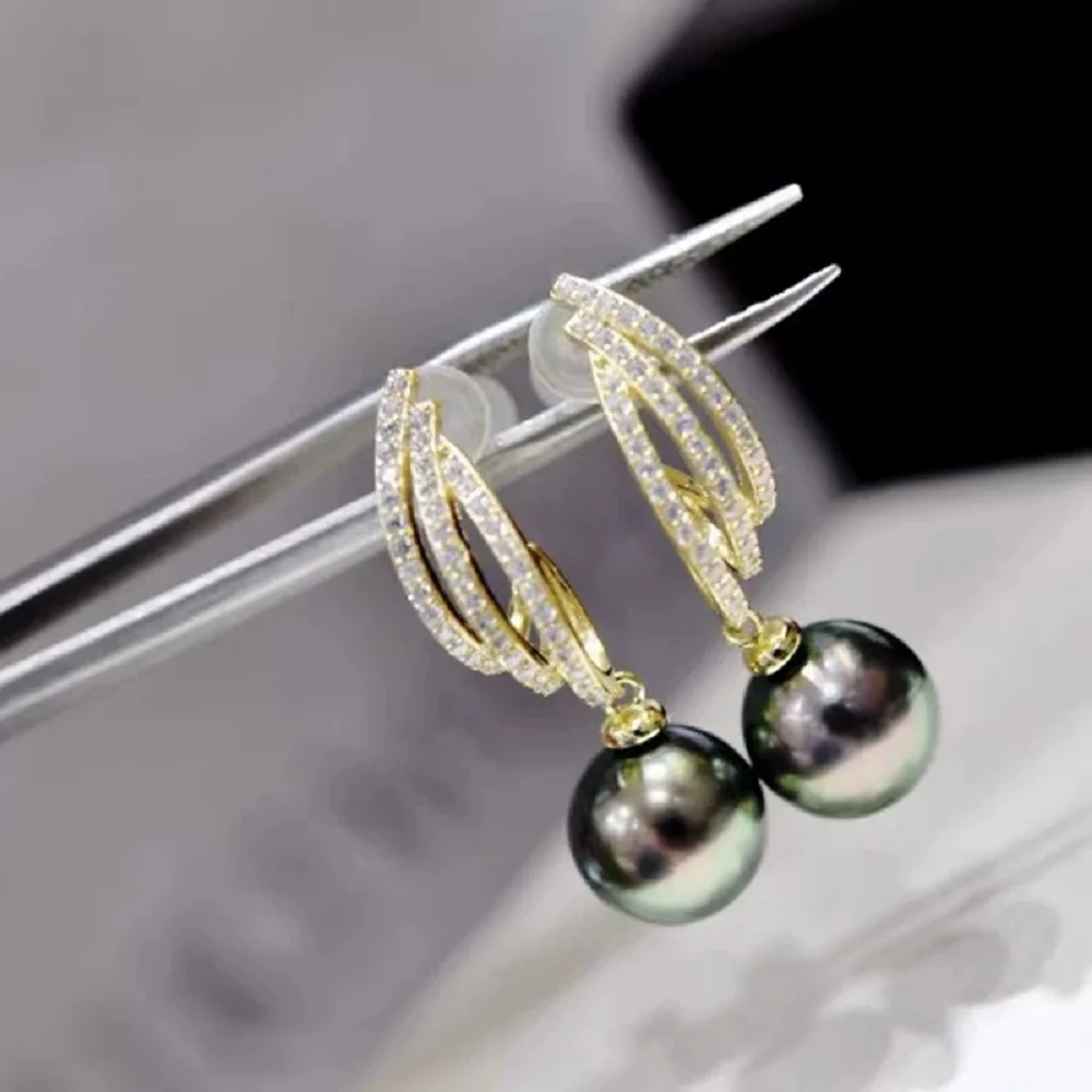 

Fashionable Charm Full Diamond Pearl Earrings AAAA9-10mm 10-11mm Natural Pearl Earrings 925s