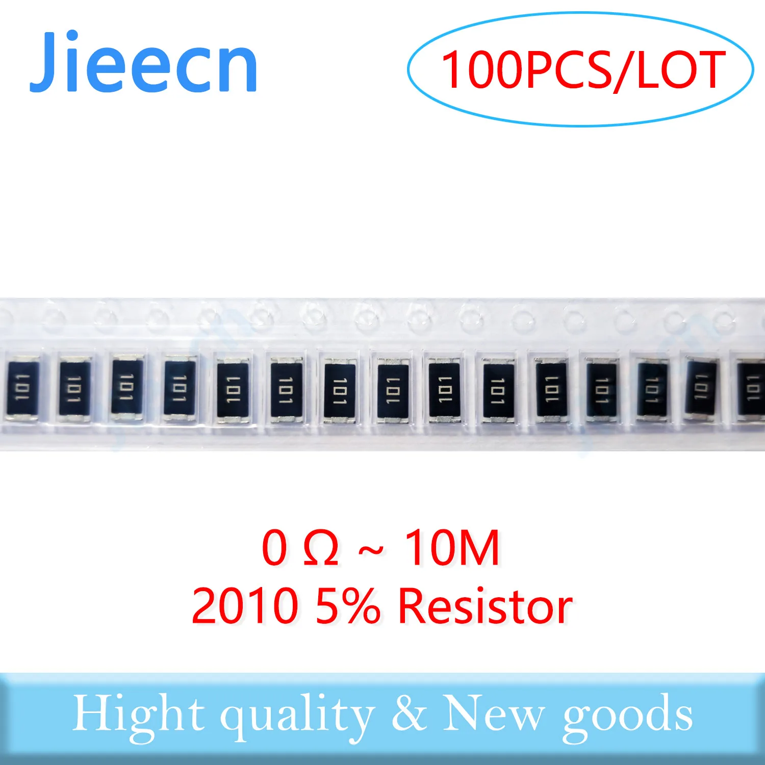 Jieecn 100 szt. Rezystor 2010 J 5% SMD 0r-10m 3/4W 0 1 10 100 150 220 330 ohm 1K 2.2K 4.7K 10K 100K 1R 10R 100R 150R 220R 5025