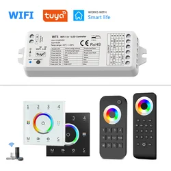 5in1 WiFi Smart LED Controller 5050 RGB+CCT RGBCW Strip Light Dimmable 12V 24V Tuya Smart Life APP Voice Control fr Alexa Google