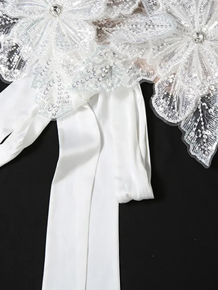 เซ็กซี่ 3D ดอกไม้ชุดกระโปรงผู้หญิง Slim Sequin Lace Up Crop Tops สูงแยกกระโปรงยาว 2025 ฤดูร้อน Lady วันหยุดชุด