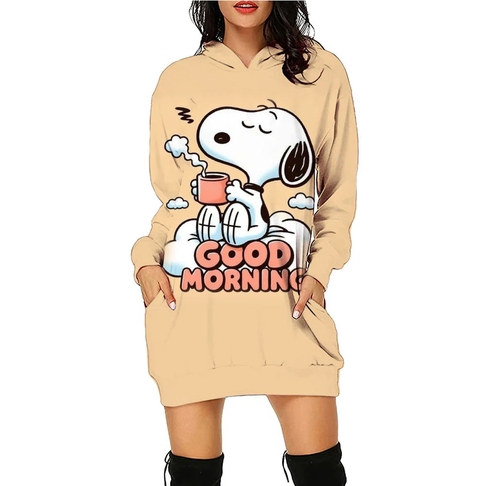 Christmas Autumn and Winter Women\'s Clothing Snoopy Cute Print Disney Women\'s Trendy Hoodie Dress Casual Long Sleeve Dress