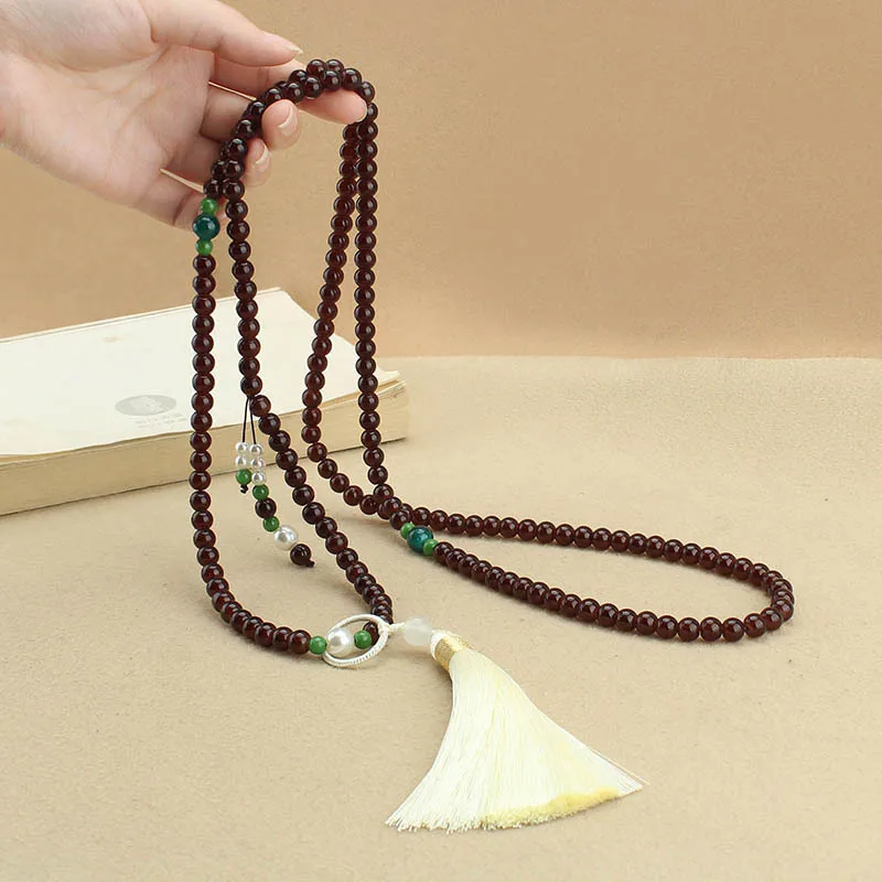 

DIY accessories Retro national style new Chinese style long beaded crossbody necklace women's high-end sweater chain Hanfu horse
