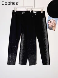 2024 Spring Autumn Black Jeans Men's Korean-Style Heavy Embroidery Hot Drilling Starry Slim Fit Skinny Pants Stretch Trousers