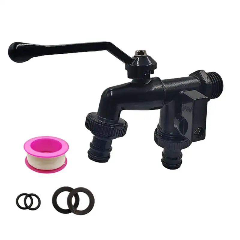 Outdoor Double Taps Water Faucet Double Outlets Brass 1/2 Inch Inlet Garden Faucet Frost-Proof Outside Faucet Heavy Duty 2 Way