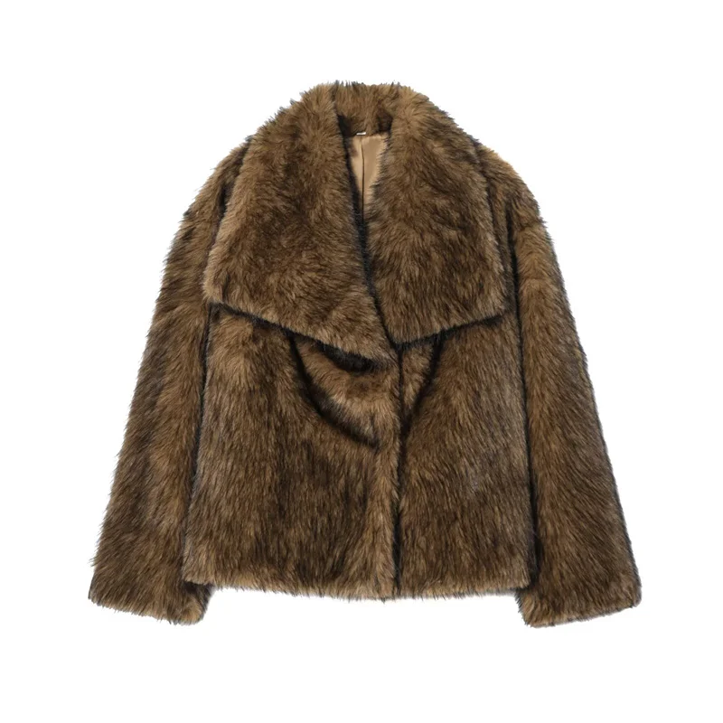 Guobioziy Women's Top 2026 Autumn/Winter New High-Quality Simple Loose Versatile Warm Solid Color Faux Fur Short Jacket