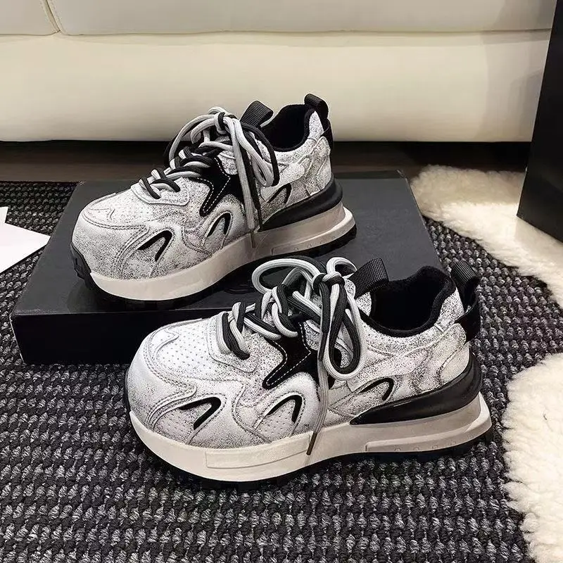 

Warrior Retro Womens Chunky Sneakers Fashion Big Head Platform Casual Sports Shoes Artificial Leather Lightweight Walking Shoes