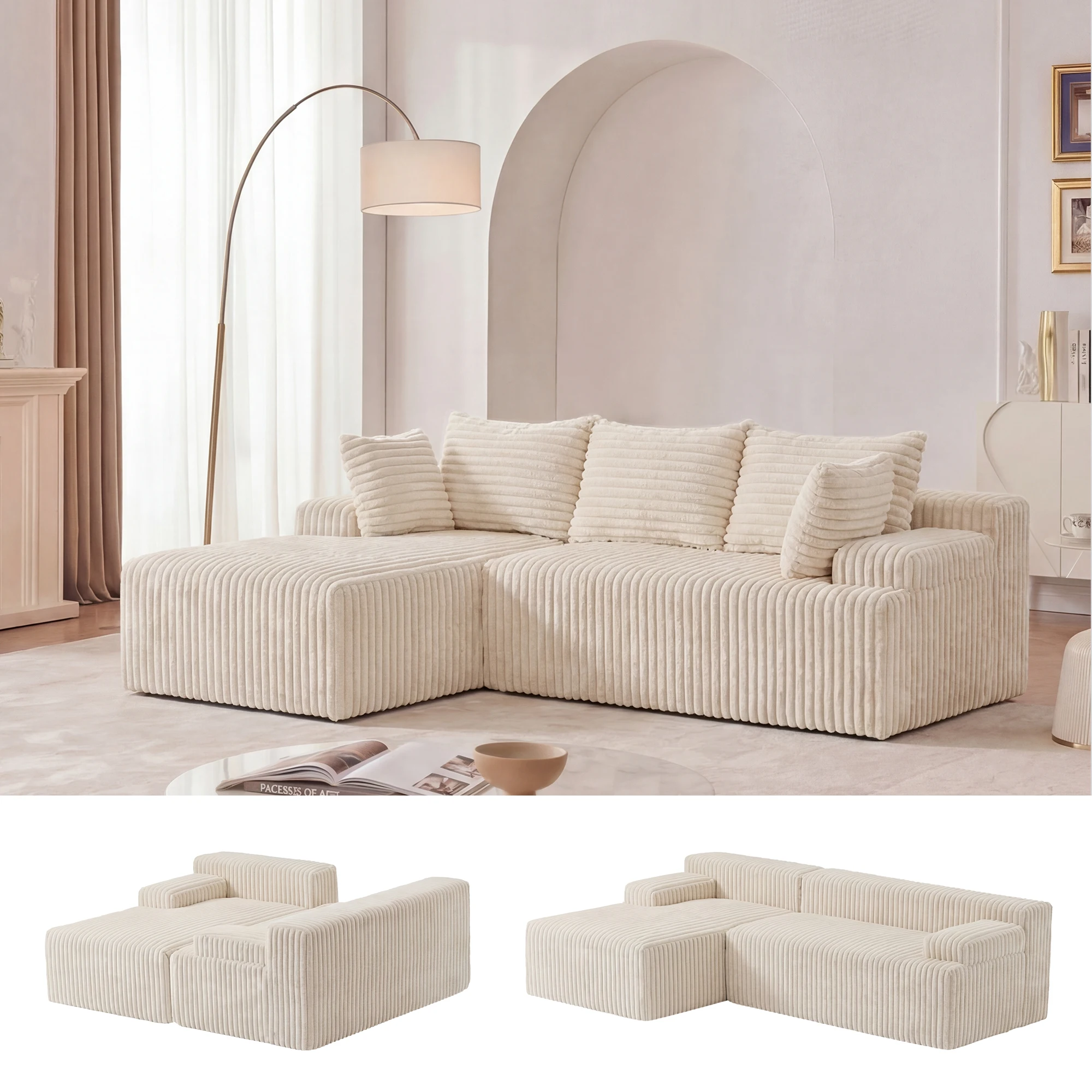 Corduroy L-Shape Sectional 5