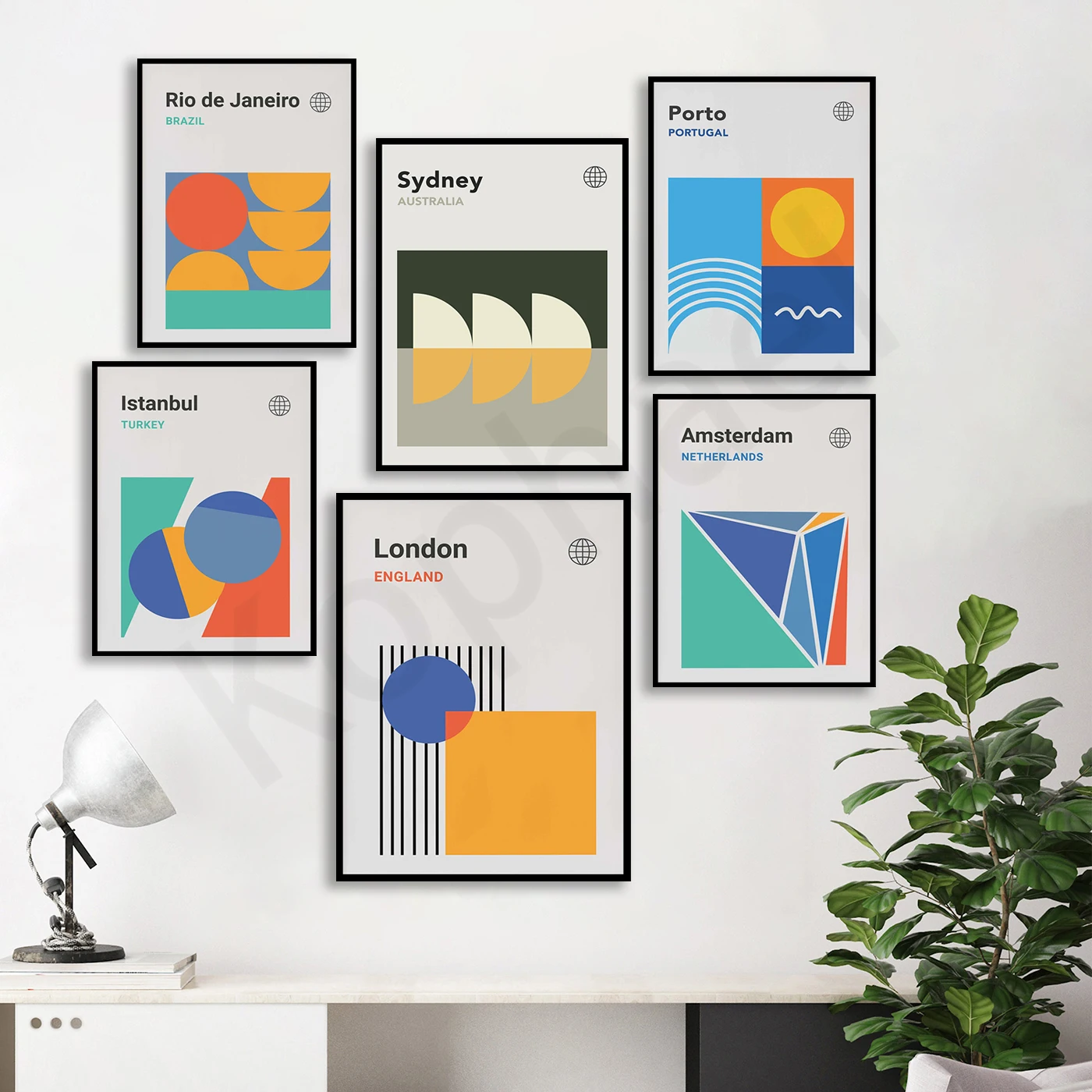 Rome Barcelona Rio De Janeiro London Lisbon Sydney Portugal Istanbul Glasgow Amsterdam. City Landscape Bauhaus Design Poster