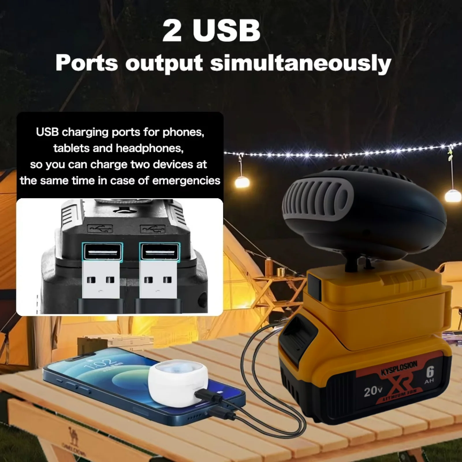 Electric Heater Fan 18V Battery Powered Space Heater 170W Versatile Quiet Portable for Workshop For dewalt 20v battery view 3