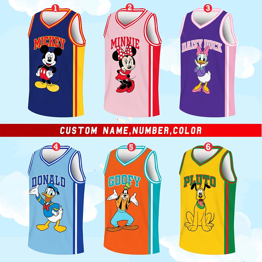 

Summer New Disney Basketball Tank Top Mickey/Minnie Oversized Breathable Quick Drying Sports Vest Kid/Adult Casual Sports Tee