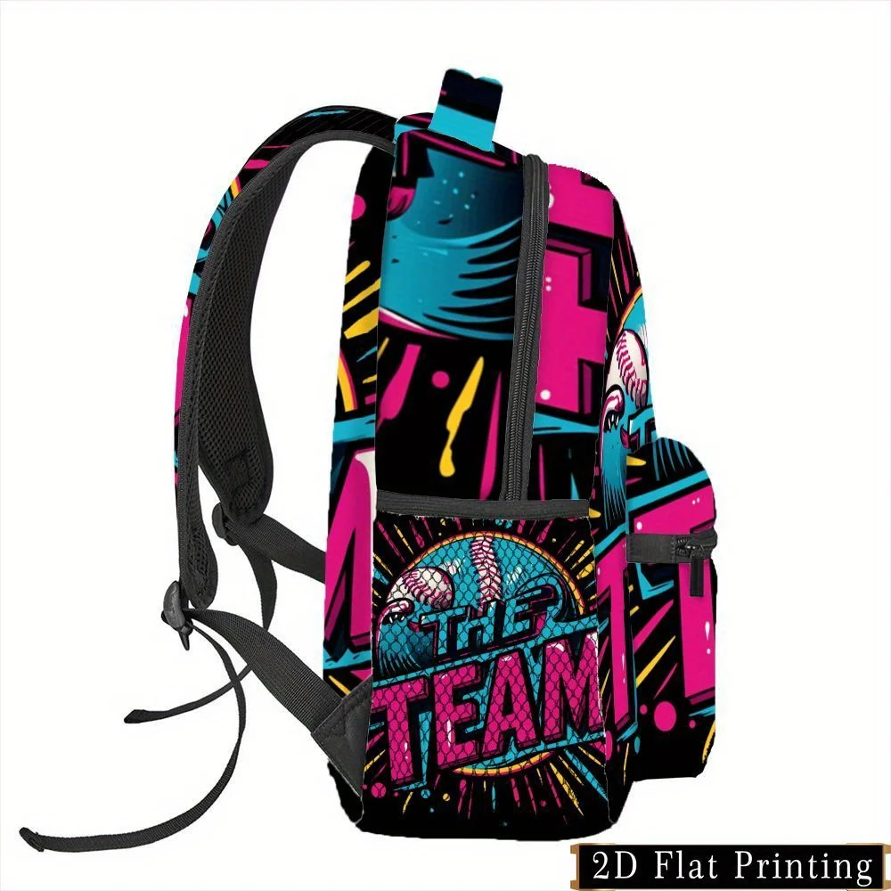 Vibrant Baseball Team Print Backpack with Adjustable Straps Multiple Compartments Elastic Pockets Durable Fabric for School