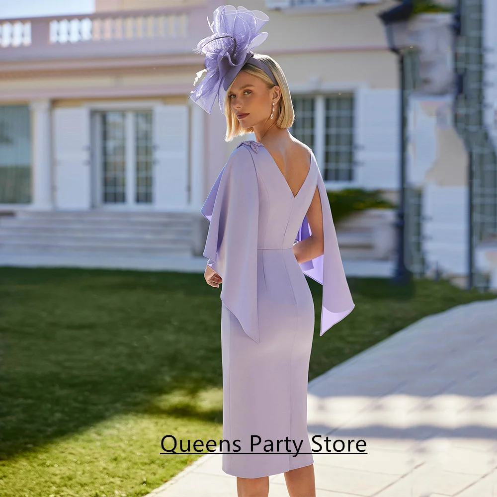 فستان أم العروس أرجواني مخصص برقبة سكوب مطرز بالترتر بطول الركبة فساتين حفلات الزفاف وحفلات الكوكتيل