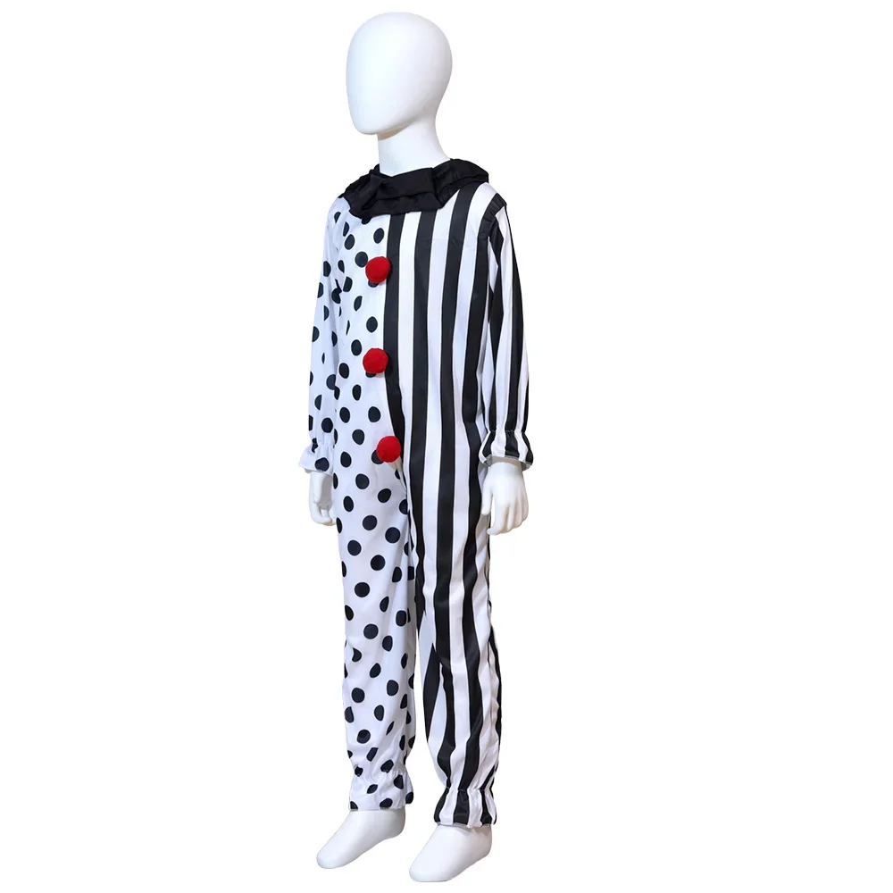 Halloween-Kostüm für Erwachsene: Horror-Clown-Overall, schwarz-weiß, mit Punkten und Streifen, Patchwork-Design, Clown-Kostüm, Cosplay-Outfit für Partys. – Detail 7
