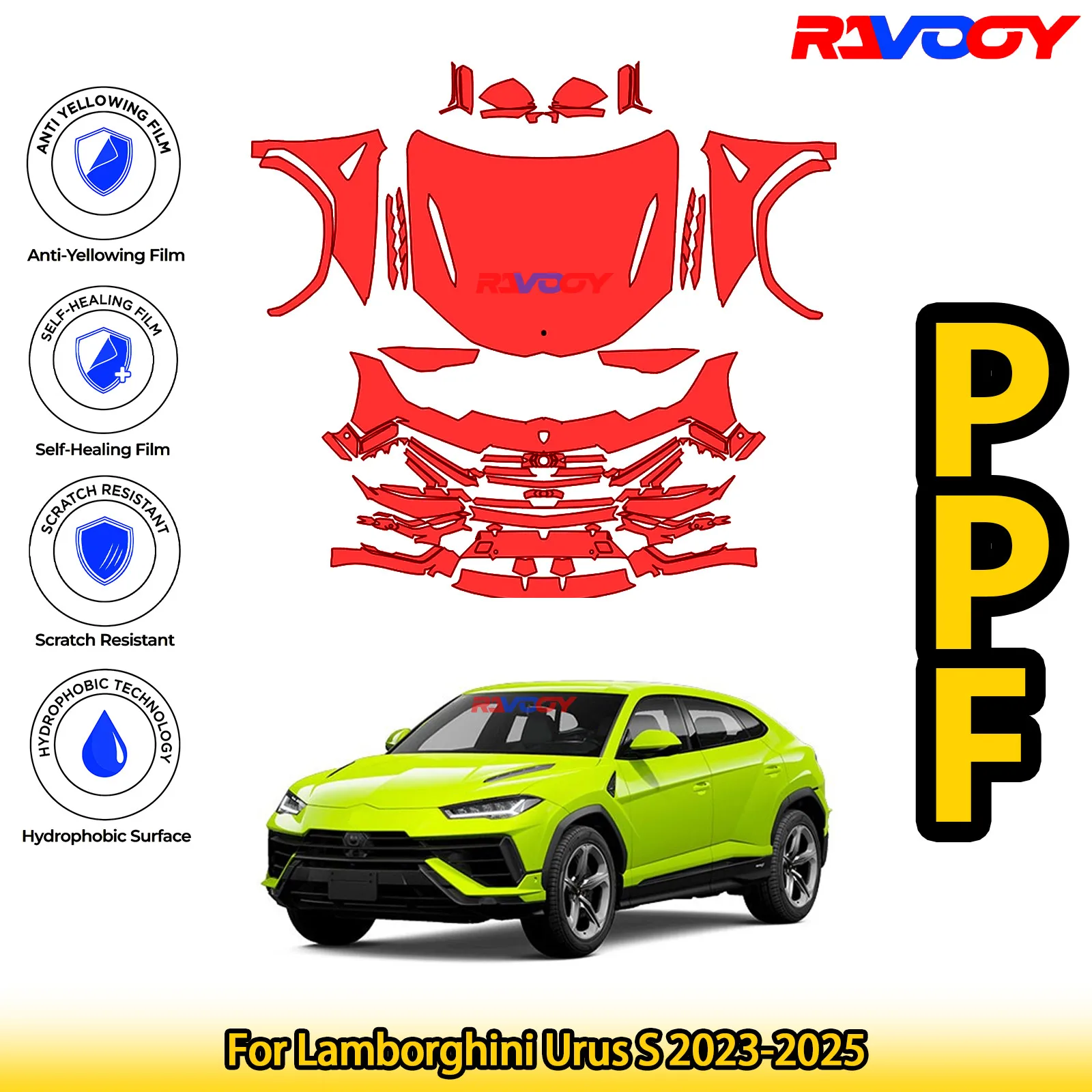 

Для Lamborghini Urus S 2023-2025 глянцевая матовая черная предварительно вырезанная передняя защитная пленка PPF Kit