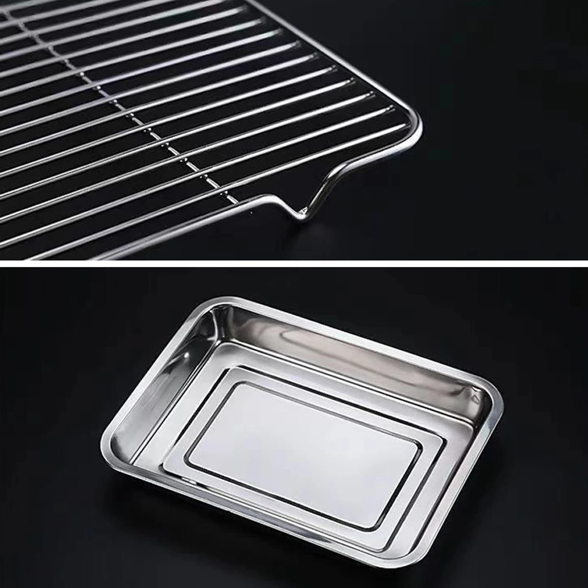 Practical Stainless Steel Baking Pan Tray With Wire Rack Cake Baking BBQ Oven Brownie Rack Cooking Roasting Grilling Tool