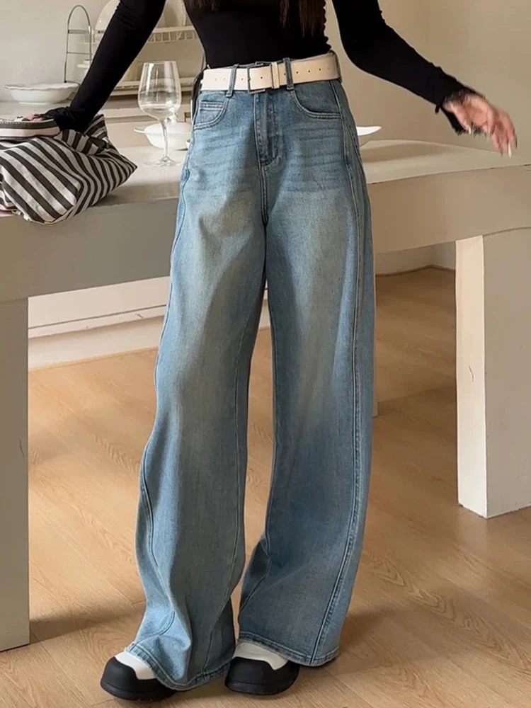 

High Waist Wide Leg Denim Jeans Women's Loose Straight Casual Trousers Spring Autumn New Style Retro Style Slimming Effect