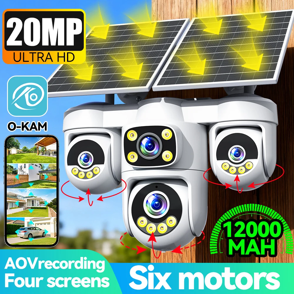 

DIFANG Wireless 4 Lens AOV Solar Security Camera, No Wiring Needed, 360° Auto Tracking & 20MP for Full Coverage Outdoor CCTV